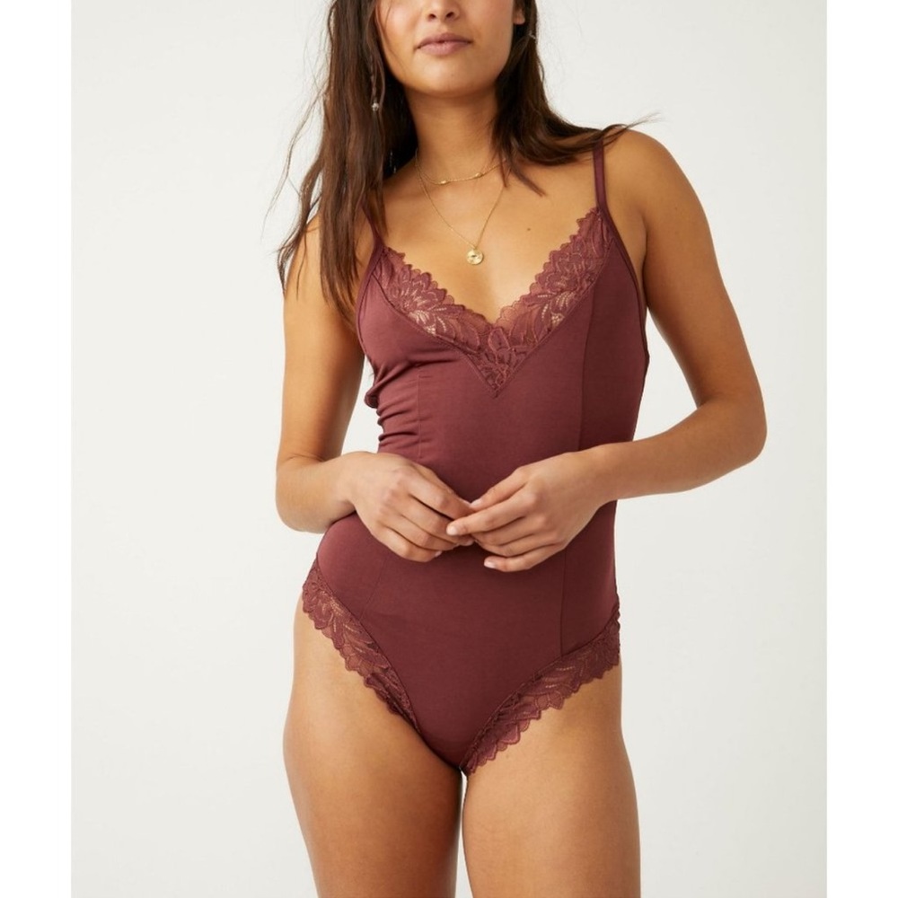 Free People Wild Bunch Thong Bodysuit In Cinnamon Rose NWT